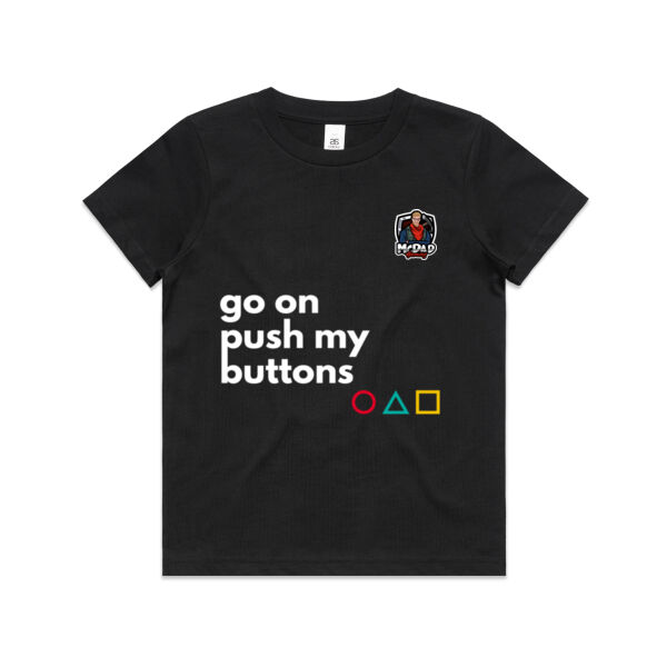 Kids "Push my buttons" T shirt (text) Thumbnail